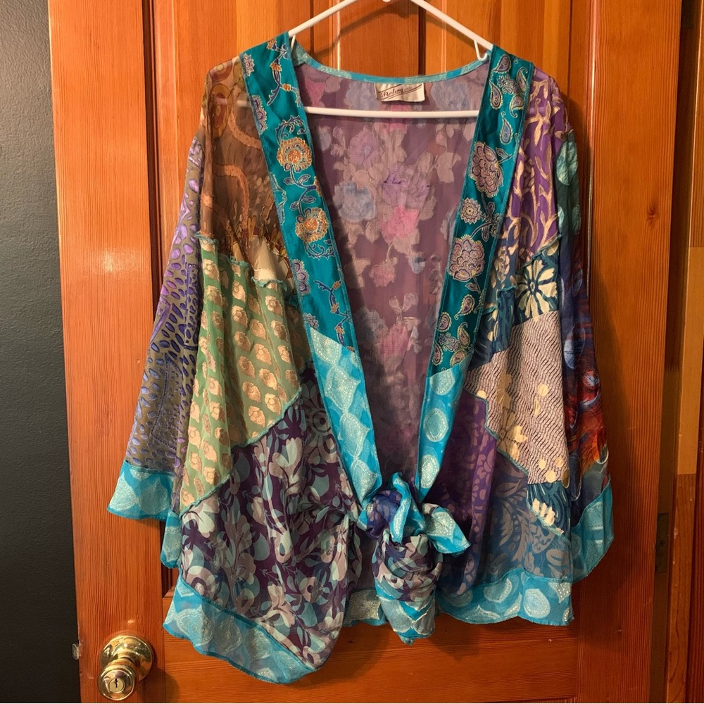 Colorful Patchwork Kimono Cardigan Sterling Style Boho Hippie Cover Up